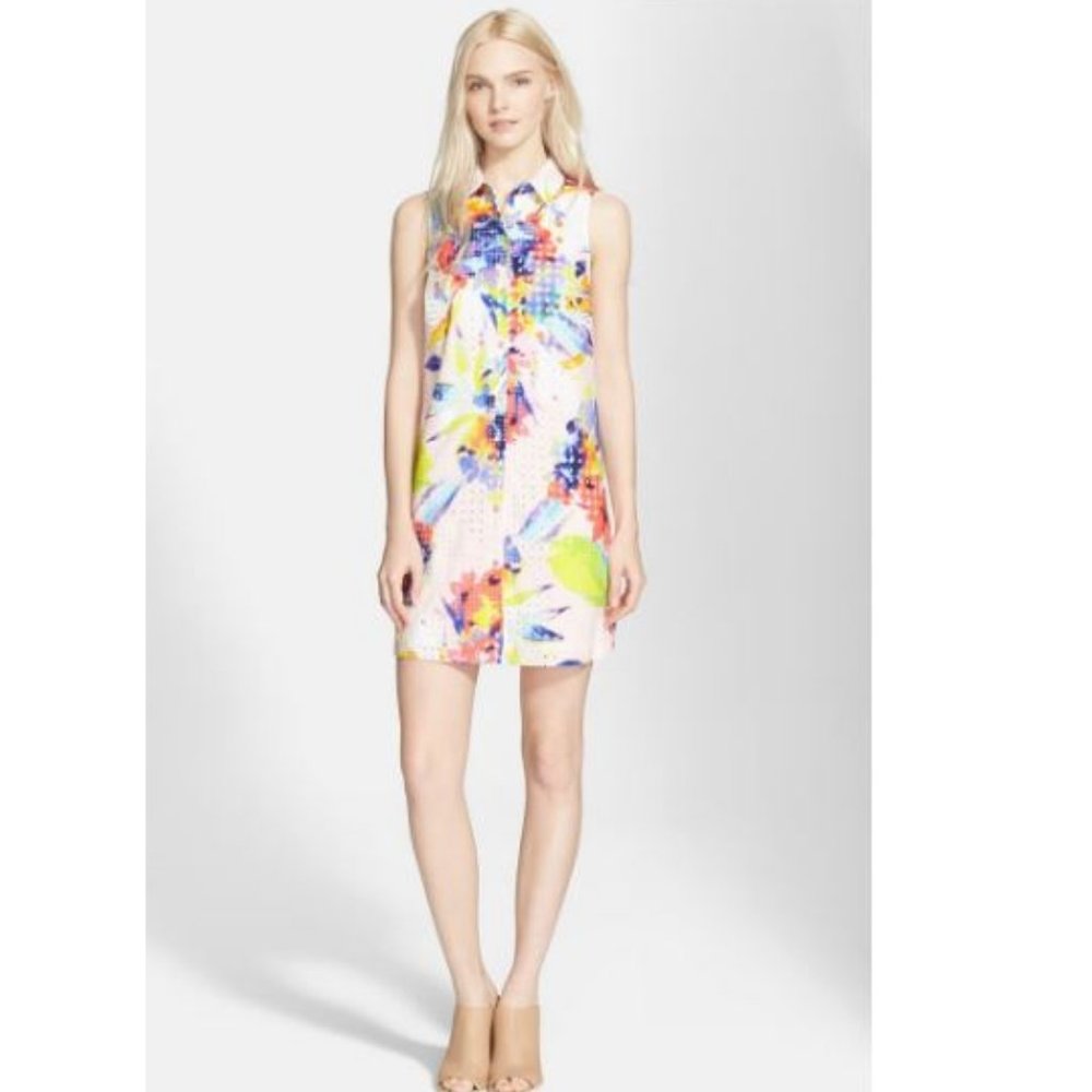 Trina Turk 'Ryan' Eyelet Cotton Floral Shirtdress